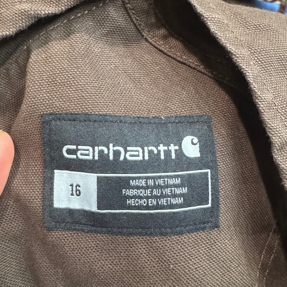Carhartt Youth Lined Duck Bib Overalls Brown OX8732-B Size 16 Double Front Knee - Picture 3 of 13